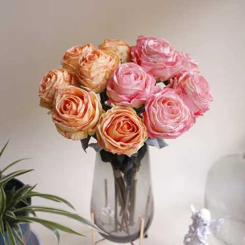 Französische Vintage Rose Mit Verkohltem Rand 6 Köpfe Künstlicher Blumenstrauß Für Wohnzimmerdekoration Seidenrosen Blumenarrangement