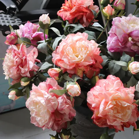 Rama de Peonía Artificial de Alta Gama Flor de Seda con Capullos para Decoración de Sala de Estar Boda Accesorios de Fotografía