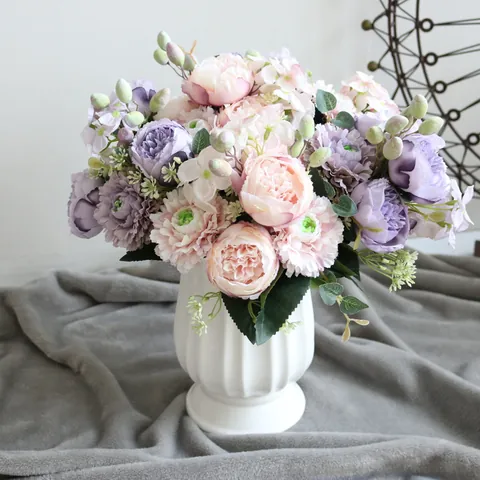 Ramo de Peonías y Hortensias de Seda Artificial Nórdica Con Bayas Flores Falsas Para Boda Hogar Mesa Fiesta Decoración