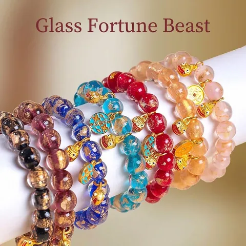 Βραχιόλι με Χάντρες από Γυαλί Lampwork σε Στυλ Παλατιού Με Μυθικό Θηρίο Παραδοσιακά Κινέζικα Κοσμήματα για Γυναίκες Άνδρες