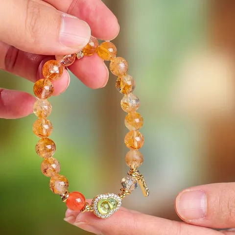 Neuer chinesischer Stil Naturkristall Jade Perlen Armband Für Damen Flaschenkürbis Anhänger Strass Eingelegt Legierung Schmuck