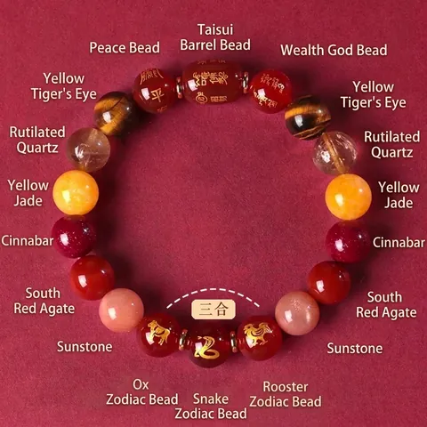 Natuursteen Dierenriem Tri-Harmonie Kralen Armband Voor Dames Heren Rode Agaat Tijgeroog Rutilkwarts Etnische Geluk Sieraden