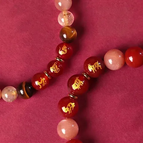 Natuursteen Dierenriem Tri-Harmonie Kralen Armband Voor Dames Heren Rode Agaat Tijgeroog Rutilkwarts Etnische Geluk Sieraden