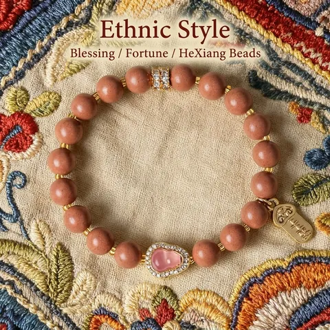 Pulsera Neochina de Cuentas de Fragancia Naturales para Mujer Colgante de Calabaza con Strass Joyería Étnica Regalo