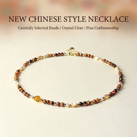 Handmade Freshwater Pearl Yellow Tiger Eye Amber Shell Beaded Necklace Bracelet Set For Women Fashion Jewelry Heart Pendant