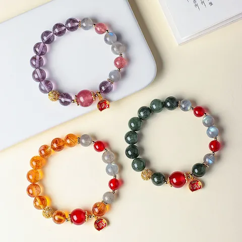 Neuer Chinesischer Stil Natürliches Kristall Achat Perlenarmband Für Damen Literarisches Retro 10mm Stein Handgefertigter Glücksbringer Schmuck