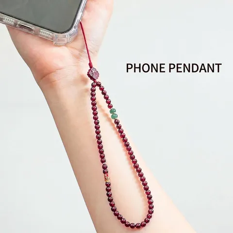 New Chinese Style Garnet Beaded Koi Bag Pendant Handcrafted Natural Stone Phone Chain Hetian Jade Accessory Literary Retro Charm