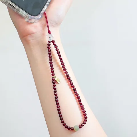 New Chinese Style Garnet Beaded Koi Bag Pendant Handcrafted Natural Stone Phone Chain Hetian Jade Accessory Literary Retro Charm