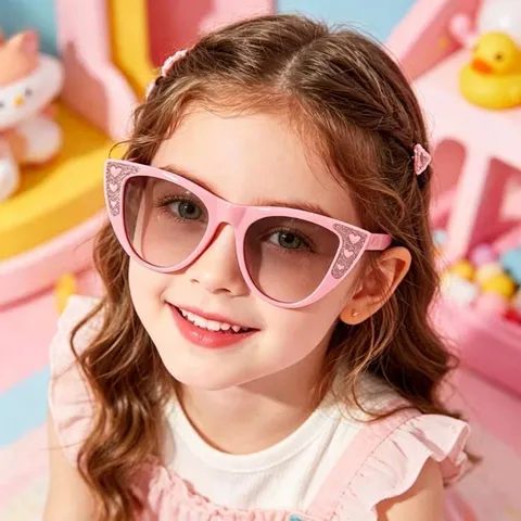 Mädchen Katzenaugen Sonnenbrille Glitzer Herz Deko UV400 Schutz Mode Kinder Brillen Süße Rosa Lila Brille Für Kleinkinder Kinder Outdoor Strand Zubehör