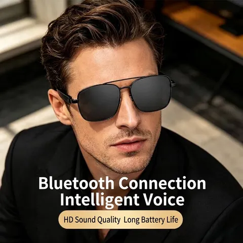 Occhiali da Sole Bluetooth Intelligenti Uomo Occhiali da Sole Polarizzati in Metallo Quadrati per Guida Audio Lunga Durata