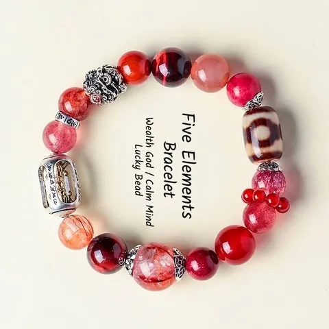 Tibetan Style Five Elements Crystal Beaded Bracelet For Women Natural Stone Tiger Eye Rutilated Quartz Vajra PiXiu Hand Chain