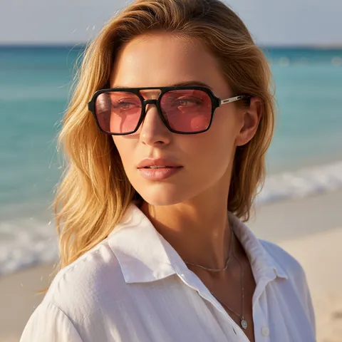 Lunettes de Soleil Rétro Carrées à Double Pont Creux pour Hommes Femmes Mode Vintage Monture PC Protection UV400 Style de Rue Lunettes de Soleil Joint Métallique