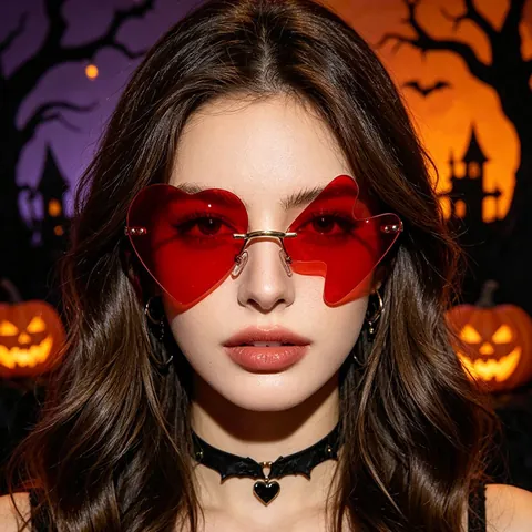 Randloze Hartvormige Zonnebril Voor Dames Metalen Frame PC Lens Individuele Hart Bril Voor Halloween Kerstmis Party