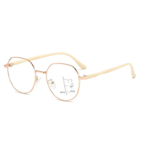 Progressieve Multifocale Leesbril Anti Blauw Licht Metalen Frame Ovaal Frame Elegante Brillen voor Senioren Dames Heren