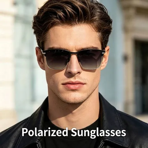 Occhiali da Sole Polarizzati Quadrati da Uomo Business Semi-Montatura in Metallo Protezione UV Guida Occhiali da Sole Casual Classici per All'aperto