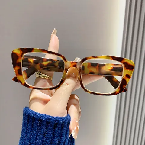 Retro Leopard Reading Glasses Anti Blue Light Spring Hinge Fashionable Square Eyeglasses Seniors Men Women PC Frame