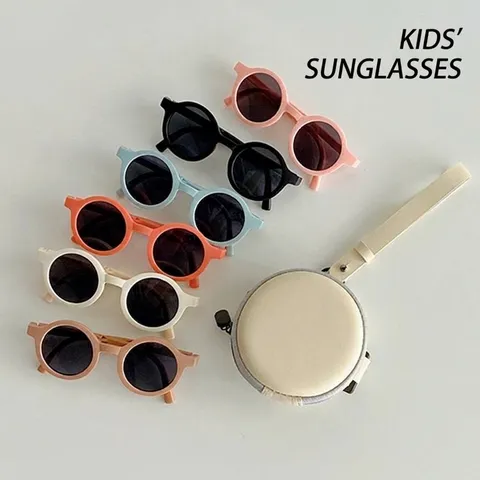 Kinder Faltbare Sonnenbrille Koreanischer Stil Retro Runder Rahmen UV400 Sonnenschutz Tragbare Brille Für Jungen Mädchen
