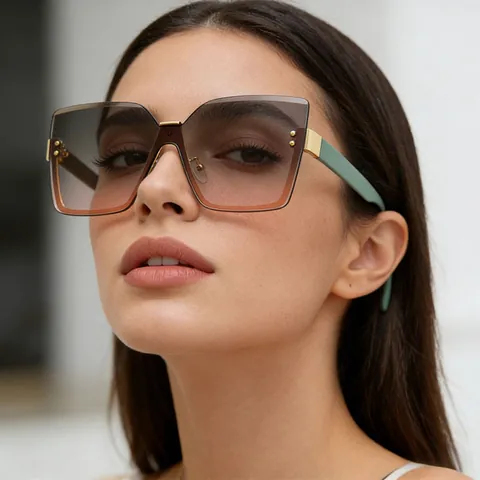 Occhiali da Sole Quadrati Oversize da Donna Lente Monopezzo Senza Montura Tagliata a Giorno Stile Strada UV400