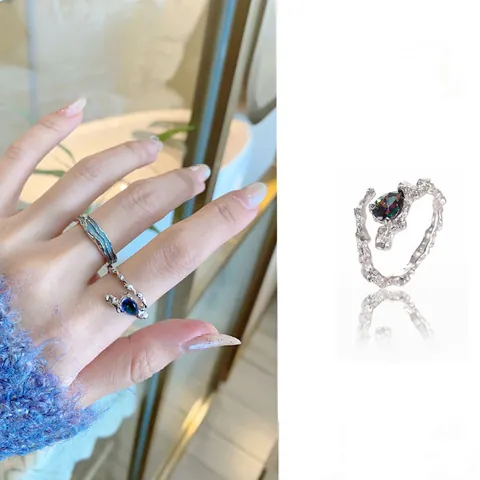 Damen Kupfer Offen Verstellbarer Ring Unregelmäßig Flüssigmetall Stil Tränen Zirkonia Minzgrün Eingelegt Mode Schmuck