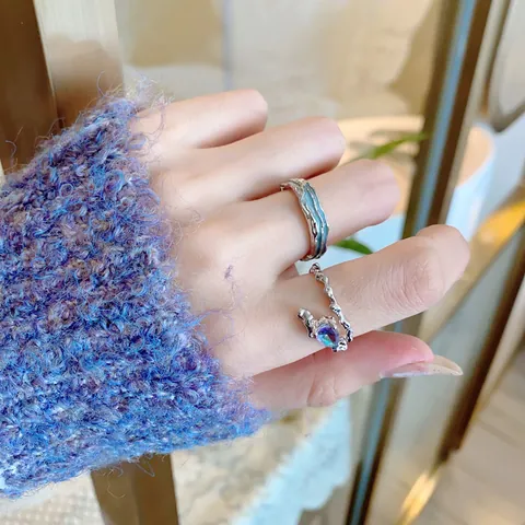 Damen Kupfer Offen Verstellbarer Ring Unregelmäßig Flüssigmetall Stil Tränen Zirkonia Minzgrün Eingelegt Mode Schmuck