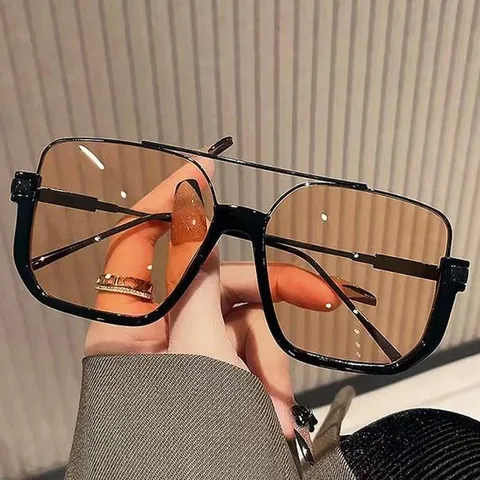Vintage Metall PC Doppelsteg Quadratisch Oversized Sonnenbrille Für Damen Trendige Halbrand Anti-Blaulicht Brille Streetstyle