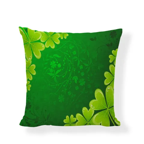 Saint Patrick's Day Green Shamrock Clover Leaf Throw Pillow Cover Blended Fabric Decorative Square Cushion Case For Sofa