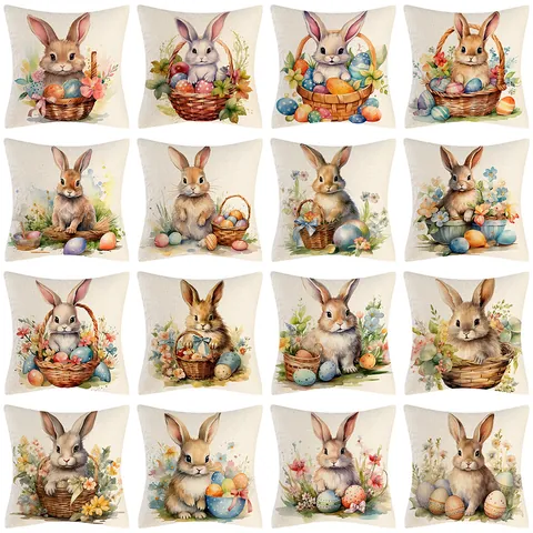 Ostern Hase Kissenhülle Baumwolle Leinen Quadratischer Kissenbezug Für Sofa Bett Home Decor Festlicher Hase Eier Bedruckter Kissenbezug