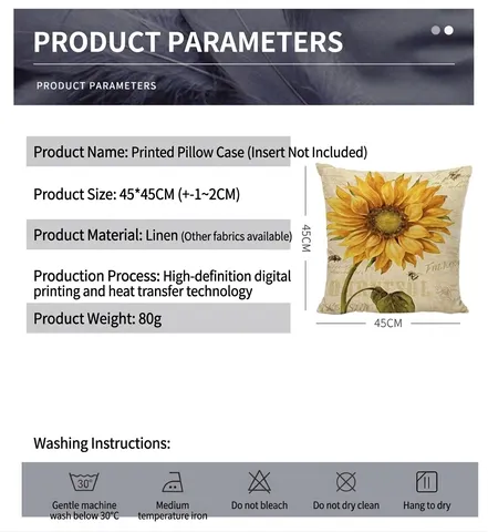 Vintage Sunflower Throw Pillow Cover Linen Blend Decorative Square Cushion Case For Sofa Couch Home Decor Rustic Floral Pillowcase