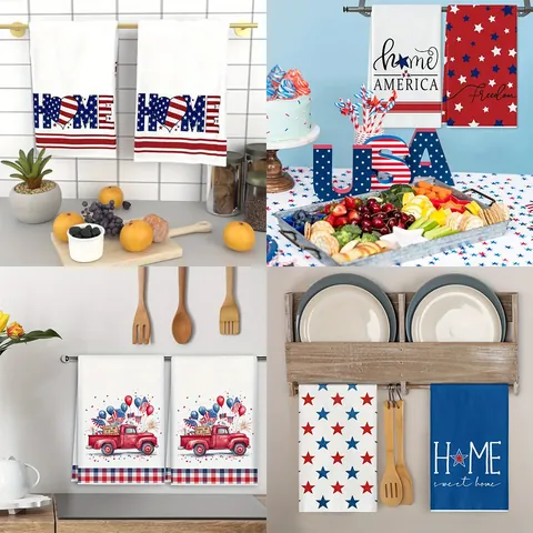 American Independence Day Microfiber Kitchen Dishcloth Patriotic Star Flag Pattern Printed Tea Towel Home Cleaning Cloth