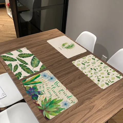Tropische Groene Plantenprint Katoen Linnen Placemat Rechthoekig Hittebestendige Tafelmat Voor Thuis Keuken Bruiloft Eettafel Decor