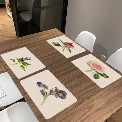 Bloemenprint Linnen Placemats Rechthoekig Roos Pioenroos Patroon Hittebestendige Katoenmix Tafelmatten Voor Keuken Bruiloft Huisdecoratie