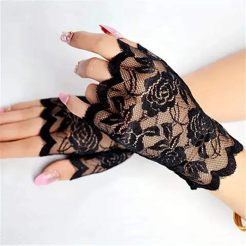 Elegante Rosenblumen Spitze Fingerlose Handschuhe Für Damen Braut Hochzeit Abendkleid Zubehör Ausschnitt Bogenkante Handschuhe