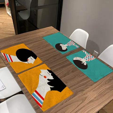 Cartoon Abstract Paar Placemat Voor Bruiloft Decor Polyester Linnen Mix Hittebestendige Tafelmatten Voor Eetkamer