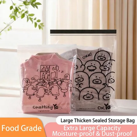 Cartoon Clothes Storage Bag Ziplock Organizer PE Plastic Reusable For Kids Kindergarten Travel Wardrobe Clothes Sorting