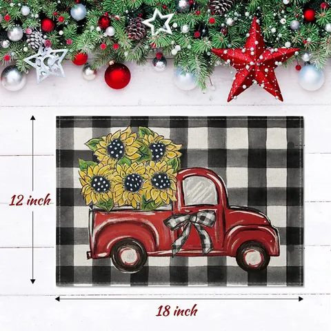 Christmas Dog Linen Polyester Printed Place Mat Western Style Rectangular Decorative Holiday Dining Table Place Mat Home Decor