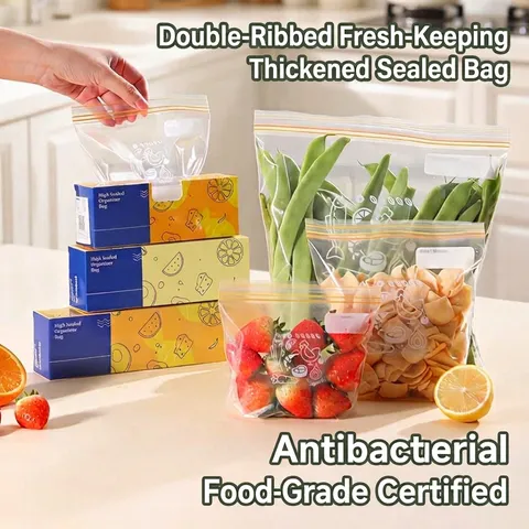 Food Grade PE Storage Bags Double Ziplock Seal Date Record Area Leakproof Fridge Freezing Reusable Transparent Kitchen Storage Bags