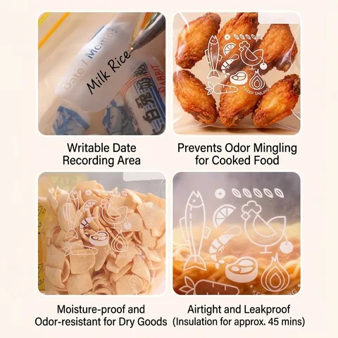 Bolsas de Almacenamiento de Alimentos de PE Con Doble Cierre Hermético Transparentes Antigoteo Bolsas de Congelador para Organización de Cocina
