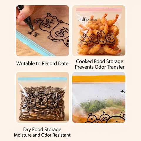 Food Grade PE Sealed Bags Thickened Double Rib Zipper Bag Cartoon Duck Pattern Reusable Fresh-Keeping Storage Bags For Kitchen Freezer
