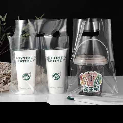 Einweg Kunststoff Getränketräger Beutel Tragbare Getränkeverpackung Tasche Für Milchtee Kaffee Sojamilch Einzel Doppel Becherhalter
