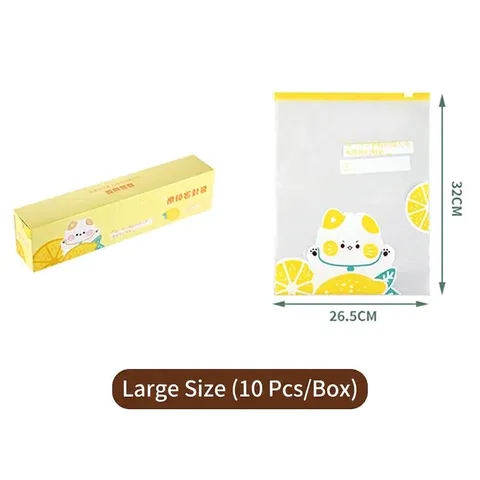Food Grade PE Sealing Bag Thicken Slider Zipper Reusable Freezer Storage Bag Cartoon Cat Food Fresh Keeping Organiser