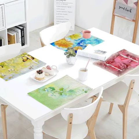 Pastoraal Katoen Linnen Placemat Botanisch Bloemen Vlinder Bedrukt Rechthoekig Tafelmat Thuis Dineren Bruiloft Decoratie