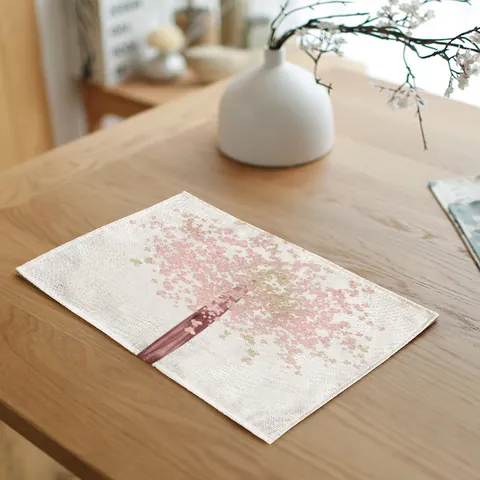 Pastoral Linen Place Mat Green Plant Tree Print Rectangular Table Mat Little Girl Swing Pattern Kitchen Dining Placemat Home Decor
