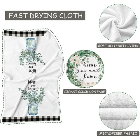 Farmhouse Microfiber Kitchen Towels Set Absorbent Tea Towels For Dishes Cleaning Home Sweet Home Printed Hand Towels