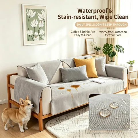 Moderno Minimalista Color Sólido Poliestere Cojín de Sofá Impermeable Resistente Arañazos Mascota Protección Tapete Antideslizante Funda Para Sala Hogar