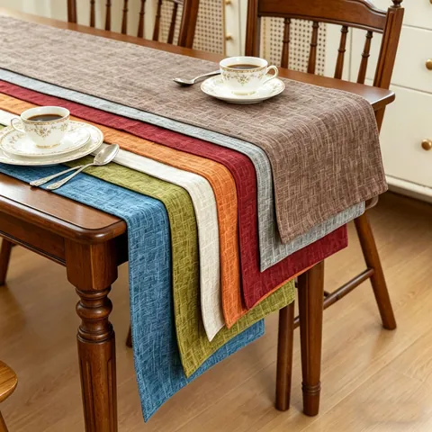 Solid Color Faux Linen Table Runner Double Layer Thickened Minimalist Elegant Decorative Table Cloth Home Dining Room Office Meeting Table Decor