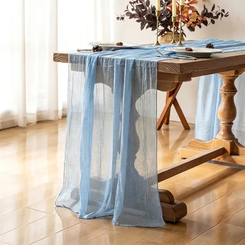 Camino de Mesa Bohemio Gasa Arrugada Semitransparente Poliéster Mantel Color Sólido Decorativo Banquete Boda Fiesta de Cumpleaños