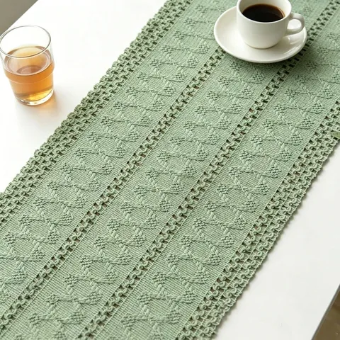 Nordic Minimalist Polyester Table Runner Striped Geometric Crochet Hollow Out Scalloped Fringe Decorative Dustproof Dust Cover For Dining Table Home Decor
