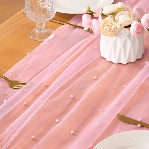 Tüll Tischläufer Mit Künstlichen Perlen Transparente Netz Tischdecke Für Hochzeitsfeier Bankett Dessert Tisch Hintergrund Deko