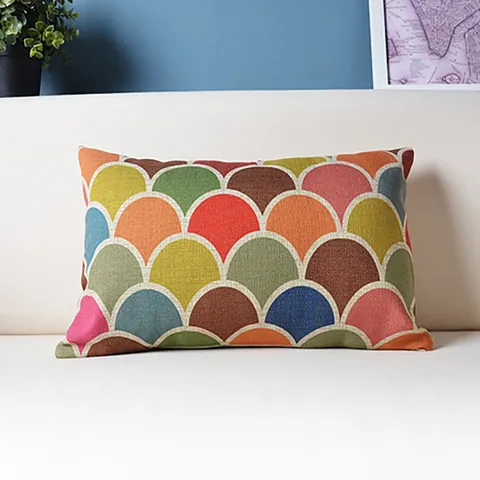 Nordischer Rechteckiger Leinen Baumwollmischung Kissenbezug Buntes Geometrisches Muster Dekorative Kissenhülle Für Sofa Bett Heim