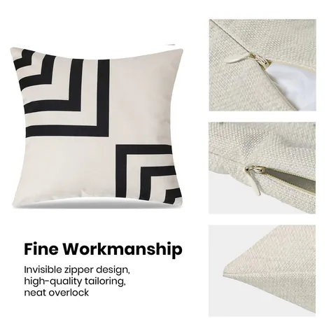 Funda de Almohada Geométrica Minimalista Moderna Algodón Lino Funda de Cojín Cuadrada Rayas Abstractas para Sofá Decoración del Hogar
